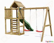 Ξύλινο σύστημα με 2 κούνιες και τσουλήθρα  Συστήματα Παιδικής Χαράς