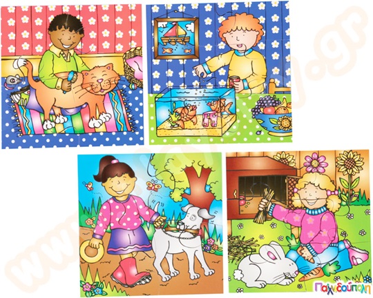 Σετ 4 Ξύλινα Παζλ Φροντίζω τα μικρά ζώα