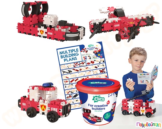 Κατασκευαστικό Σετ Πυροσβεστική Clics (κουβάς με 127 τεμάχια)