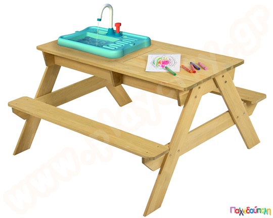 Ξύλινο παγκάκι με αμμοδόχο, νεροχύτη και βρύση TP