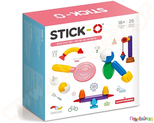 Βρεφικά μαγνητικά τουβλάκια Stick-O Σετ Μίμησης Ρόλων 26 τεμάχια (16 μοντέλα)