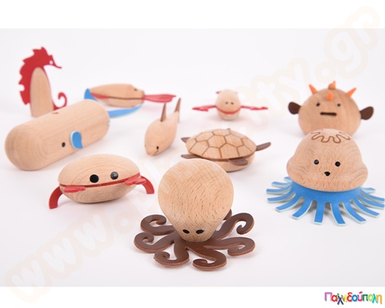 Ξύλινα πλάσματα της θάλασσας Σετ 10 τεμάχια