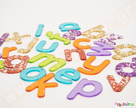 Διαφανή Glitter πεζά γράμματα Σετ 26 τεμάχια