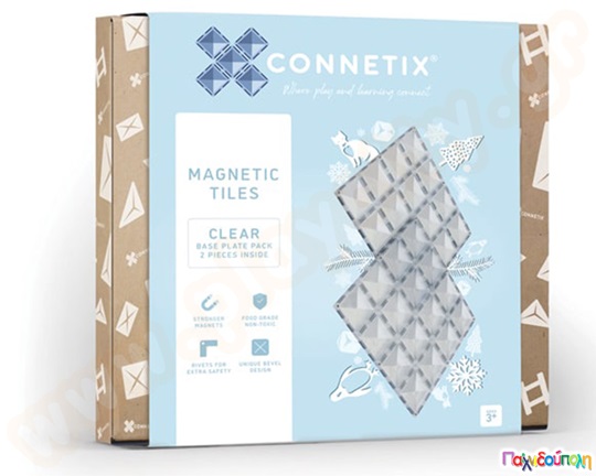 Μαγνητικά τουβλάκια κατασκευών Connetix Βάσεις Διαφανείς Σετ 2 τεμάχια