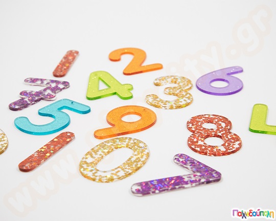 Διαφανείς Glitter αριθμοί Σετ 14 τεμάχια