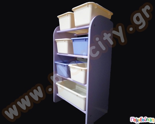 Ξύλινο σύστημα αποθήκευσης με 7 πλαστικά συρτάρια