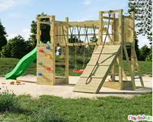 Ξύλινο σύστημα αναρρίχησης με γέφυρα και 2 κούνιες  Συστήματα Παιδικής Χαράς