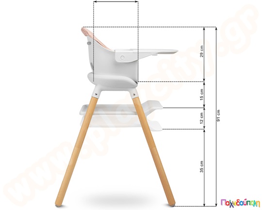 Καρεκλάκι φαγητού με ξύλινο σκελετό Ροζ