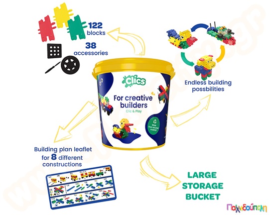 Κατασκευαστικό Σετ Clics (κουβάς με 160 τεμάχια)