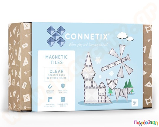 Μαγνητικά τουβλάκια κατασκευών Connetix Διαφανή Τουβλάκια Σετ 34 τεμάχια