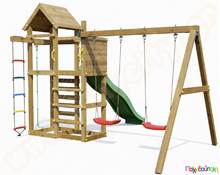 Ξύλινο σύστημα αναρρίχησης με κούνιες και τσουλήθρα  Συστήματα Παιδικής Χαράς