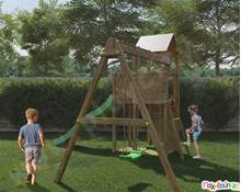 Ξύλινος πύργος με τσουλήθρα, αμμοδόχους και κούνιες  Συστήματα Παιδικής Χαράς