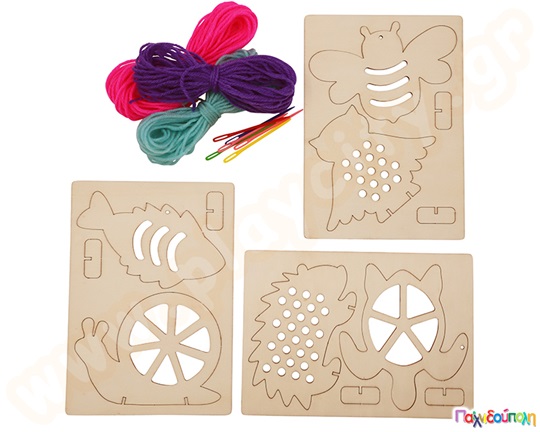 Ξύλινες κάρτες πλεξίματος με ζωάκια